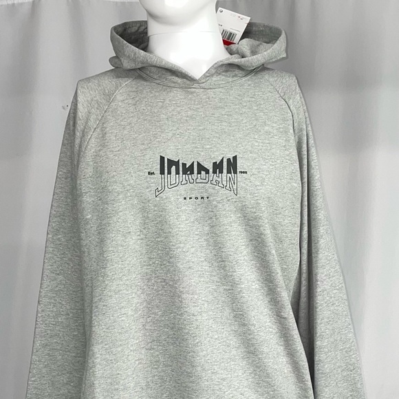 Air Jordan Large Retro Gray Black Pullover Fleece Hooded Pocketed Sweatshirt New - Picture 3 of 11